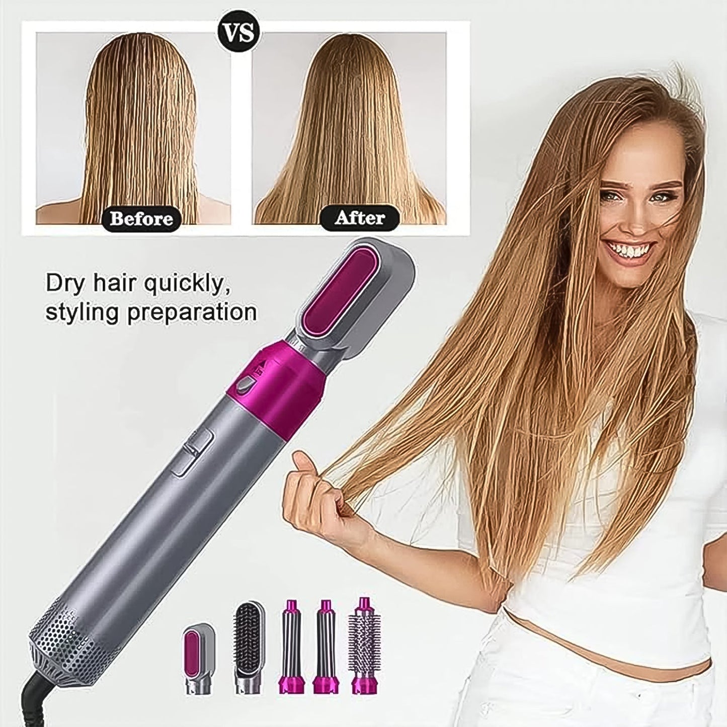 Muti-Functional 5 IN 1 Hair Styling Tool Detachable Hot Air Brush Hair Dryer with Comb