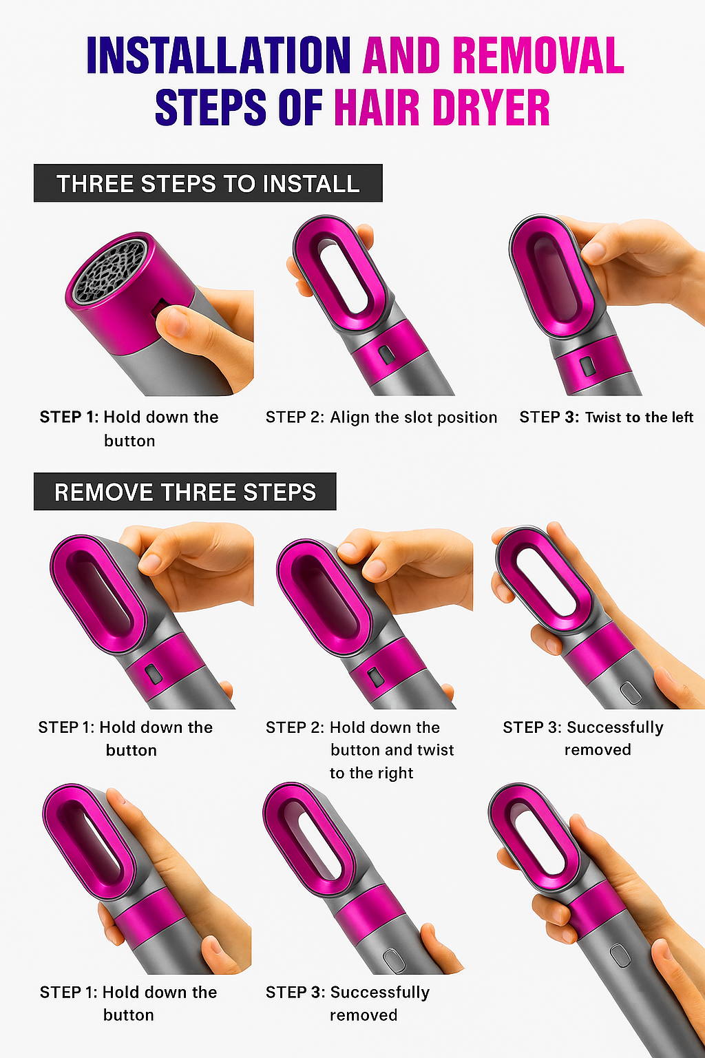 Muti-Functional 5 IN 1 Hair Styling Tool Detachable Hot Air Brush Hair Dryer with Comb
