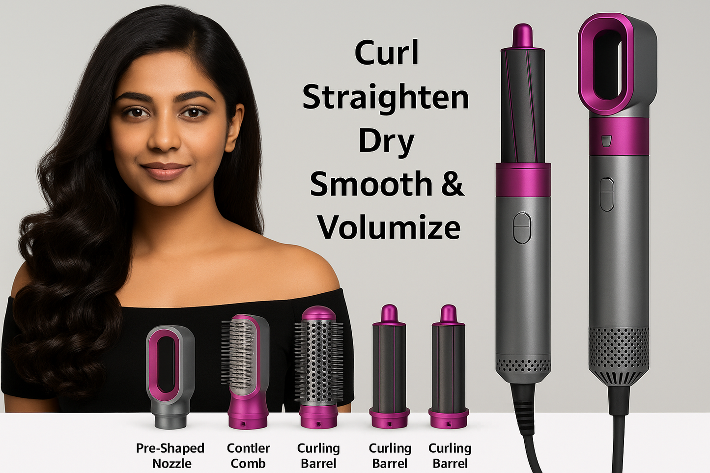 Muti-Functional 5 IN 1 Hair Styling Tool Detachable Hot Air Brush Hair Dryer with Comb
